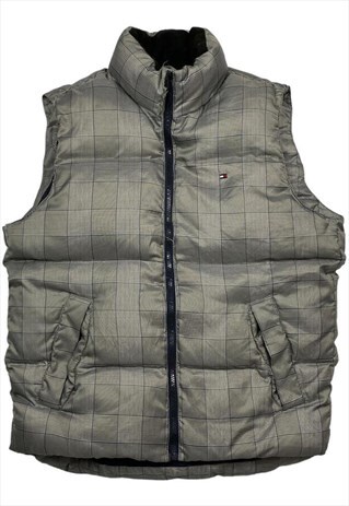TOMMY HILFIGER VINTAGE GREY CHECKED DOWN FILL PUFFER GILET