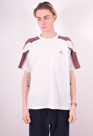 ADIDAS MENS VINTAGE T-SHIRT TOP MEDIUM WHITE 90S
