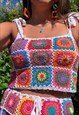 PATCHWORK GRANNY SQUARE HANDMADE CROCHET CROPPED TOP 