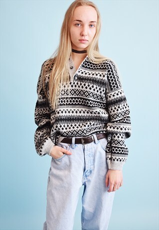 90'S ABSTRACT PRINT KNITTED JAZZY OVERSIZED DADS JUMPER TOP