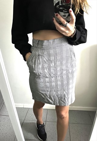 Retro Mini Plaid Pencil Gray Skirt - XS