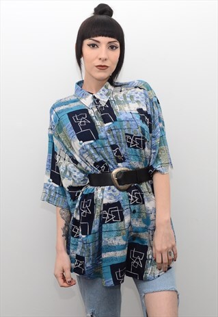 VINTAGE 90'S RETRO ABSTRACT PATTERNED SUMMER SHIRT