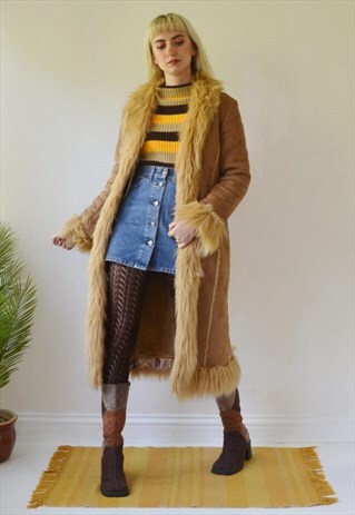 VINTAGE FAUX FUR TRIM AFGHAN COAT JACKET