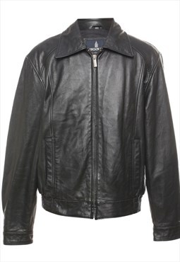 Vintage London Fog Black Zip-Front Classic Leather Jacket - 