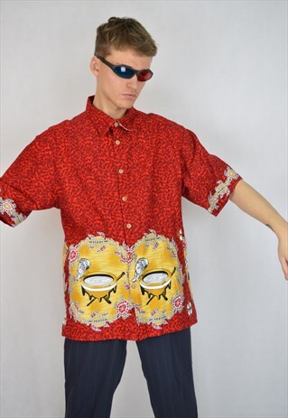VINTAGE RED OVERSIZE RAVE GRAPHIC FESTIVAL SHIRT