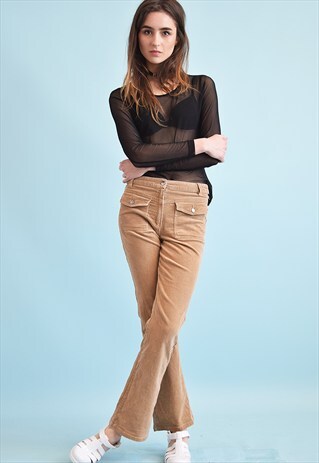 90'S RETRO CORDUROY REGULAR WAIST FLARE TROUSERS