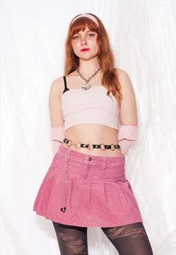Vintage Benetton Skirt Y2K Preppy Pleated Mini in Pink Cord