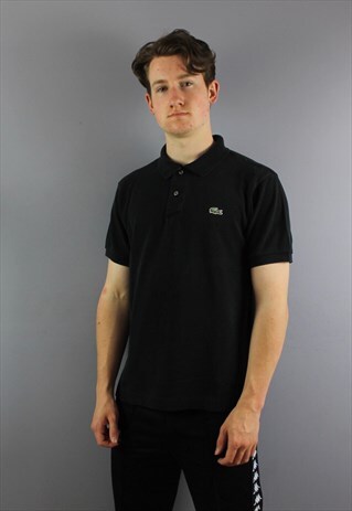 VINTAGE LACOSTE POLO SHIRT IN BLACK WITH EMBROIDERED LOGO. S
