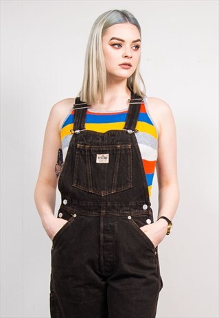 VINTAGE 90'S DARK BROWN LONG DENIM DUNGAREES