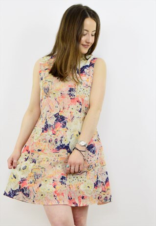 VINTAGE 90S ABSTRACT PRINT SLEEVELESS MINI DRESS