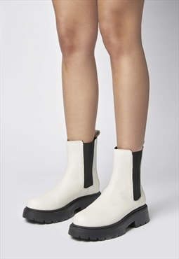 DREW - Real Leather Chunky Chelsea Ankle Boots White