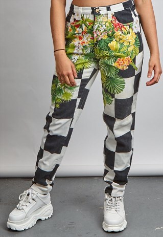 VINTAGE 90'S VERSACE BLACK AND WHITE CHECK MOM JEANS