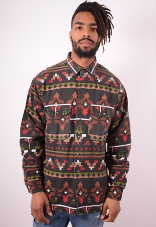 MENS VINTAGE AZTEC PRINT SHIRT LARGE MULTI 90S