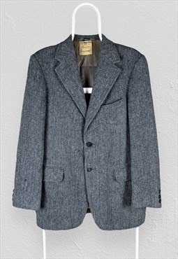 Harris Tweed Blazer Jacket Wool Grey Herringbone Mens UK 40