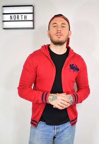 POLO RALPH LAUREN RED KNIT ZIP HOODED JACKET