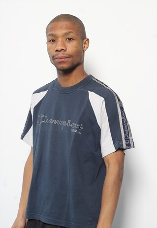 VINTAGE CHAMPION BIG LOGO SPELLOUT T-SHIRT NAVY BLUE