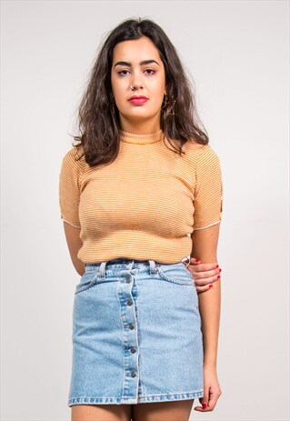 VINTAGE 90'S LIGHT BLUE DENIM BUTTON DOWN MINI SKIRT