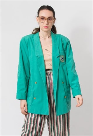 VINTAGE 80'S OVERSIZED BLAZER IN GREEN JACKET NAUTICAL