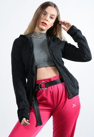 VINTAGE ADIDAS ZIP UP FLEECE WITH EMBROIDERED LOGO IN BLACK