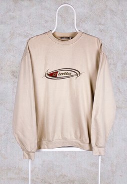 Vintage Lotto Beige Sweatshirt Spell Out Embroidered Large