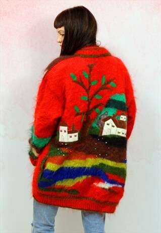 1980S VINTAGE OVERSIZED CHRISTMAS STYLE MOHAIR CARDIGAN