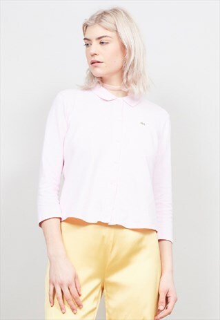 VINTAGE 90'S LACOSTE BABY PINK LONG SLEEVE POLO T-SHIRT