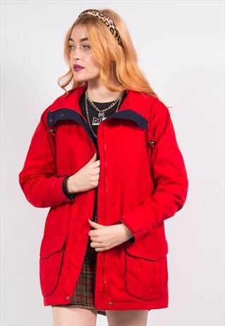 VINTAGE 90'S RED HOODED PARKA JACKET COAT