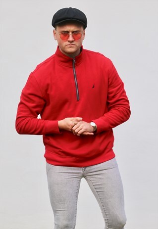 NAUTICA 1/4 ZIP USA LUST RED SWEATSHIRT