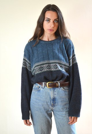 90S VINTAGE PATTERN KNIT OVERSIZED JUMPER