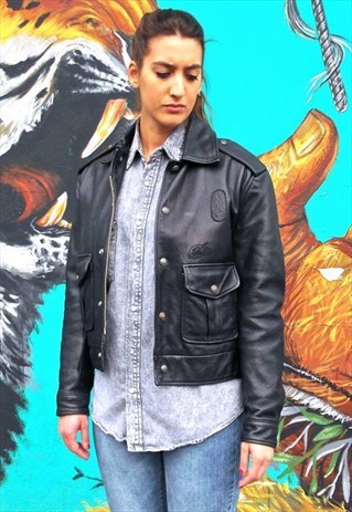 90S VINTAGE DIESEL BLACK LEATHER BIKER JACKET