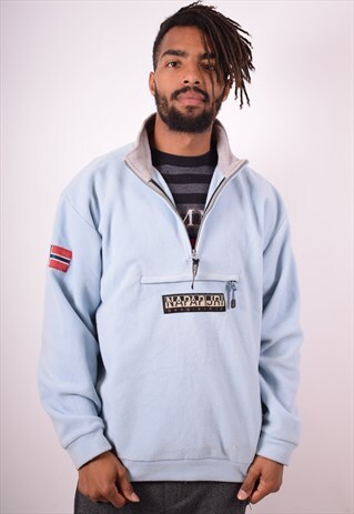 NAPAPIJRI MENS VINTAGE FLEECE JUMPER XL BLUE 90S