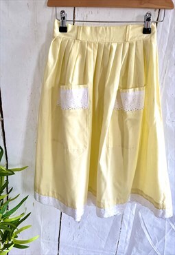 Vintage Yellow Pastel Lace Scalloped 60's Midi Skirt