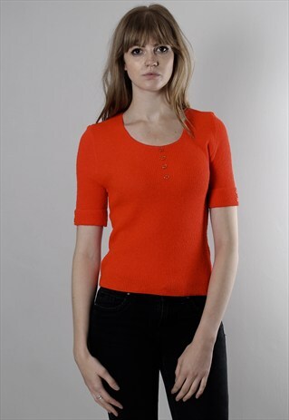 VINTAGE 80S ORANGE RED KNIT JUMPER TOP