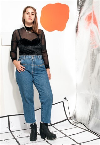 CROPPED JEANS 90S VINTAGE HIGH-WAISTED GRUNGE DENIM TROUSERS