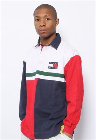 VINTAGE TOMMY HILFIGER SAILING GEAR LOGO RUGBY SHIRT BLUE