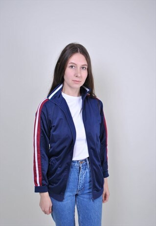 BLUE TRACK JACKET, 90S WINDBREAKER, STRIPERD SHELL JACKET