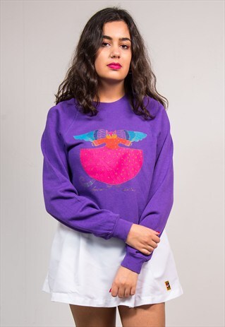 90'S VINTAGE PURPLE FUNKY CAT SWEATSHIRT JUMPER