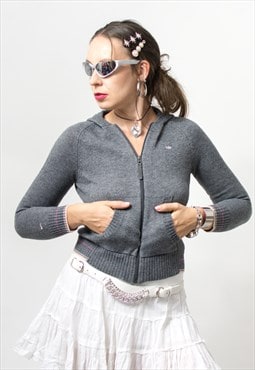 NIKE wool cardigan Y2K hooded sweater vintage women