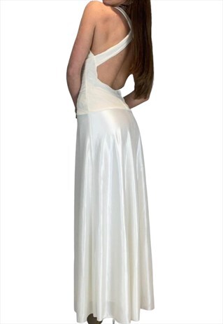 White Ball Gown Wedding Prom Open back Dress