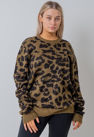 VINTAGE ANIMAL PRINT GRAPHIC SWEATSHIRT IN BROWN XL