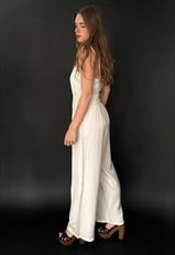 80's Vintage Cream Slip Cotton Flare Jumpsuit 