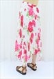 90S VINTAGE CREAM & PINK FLORAL MIDI SKIRT (SIZE M)