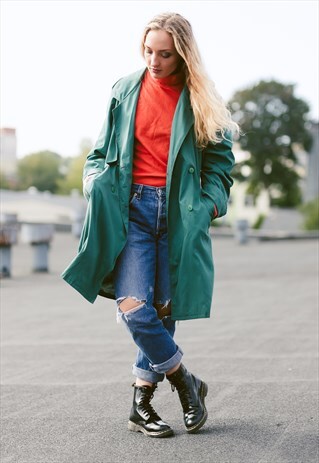 VINTAGE 80S BAGGY GREEN TRENCH COAT