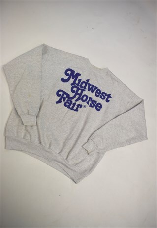 VINTAGE 90S HANES GREY MUDWEST HORSE FAIR SWEATSHIRT