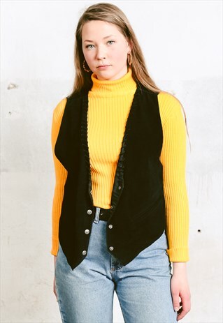 VINTAGE 80S BLACK SUEDE WAISTCOAT
