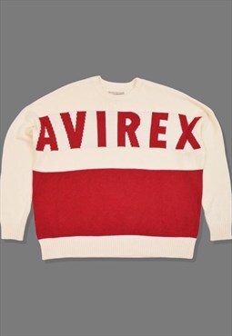Vintage Avirex Spellout Logo Knit Jumper in Cream & Red