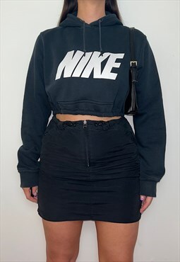 Reworked Nike Black Spell Out Cropped Hoodie 