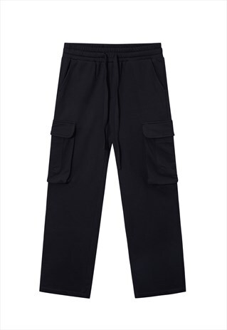 CARGO POCKET JOGGERS RETRO SKATER PANTS RAVE TROUSERS BLACK