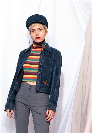 CROPPED JACKET 90S VINTAGE SHORT BLAZER IN BLUE