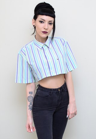 00'S RETRO STRIPED REWORKED CROPPED TOMMY HILFIGER SHIRT